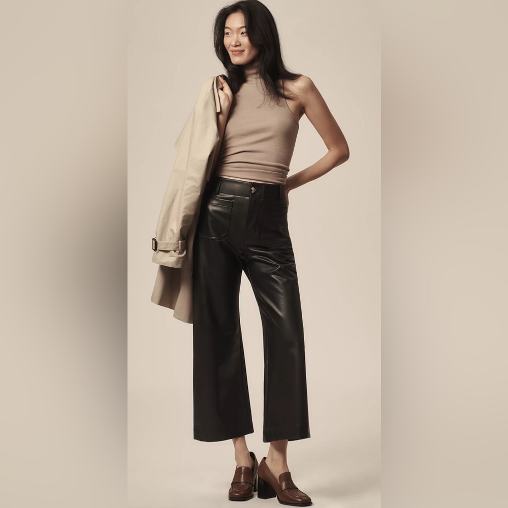 Maeve - The Colette Cropped Wide Leg Faux Leather Pants